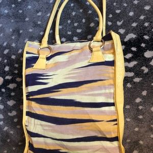 Missoni knit patent leather yellow navy tote bag